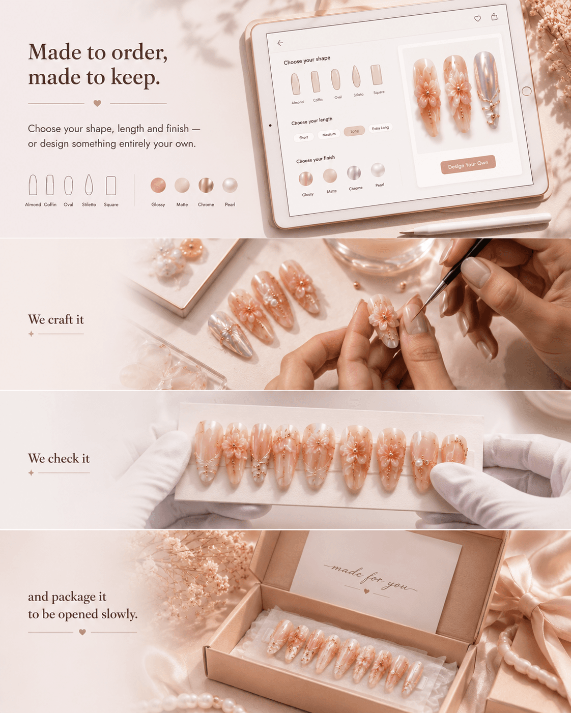Pearl and lace bridal press-on set